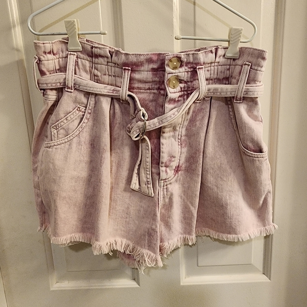 We the free distressed denim cut off shorts MED pink 100%cotton - Picture 1 of 6